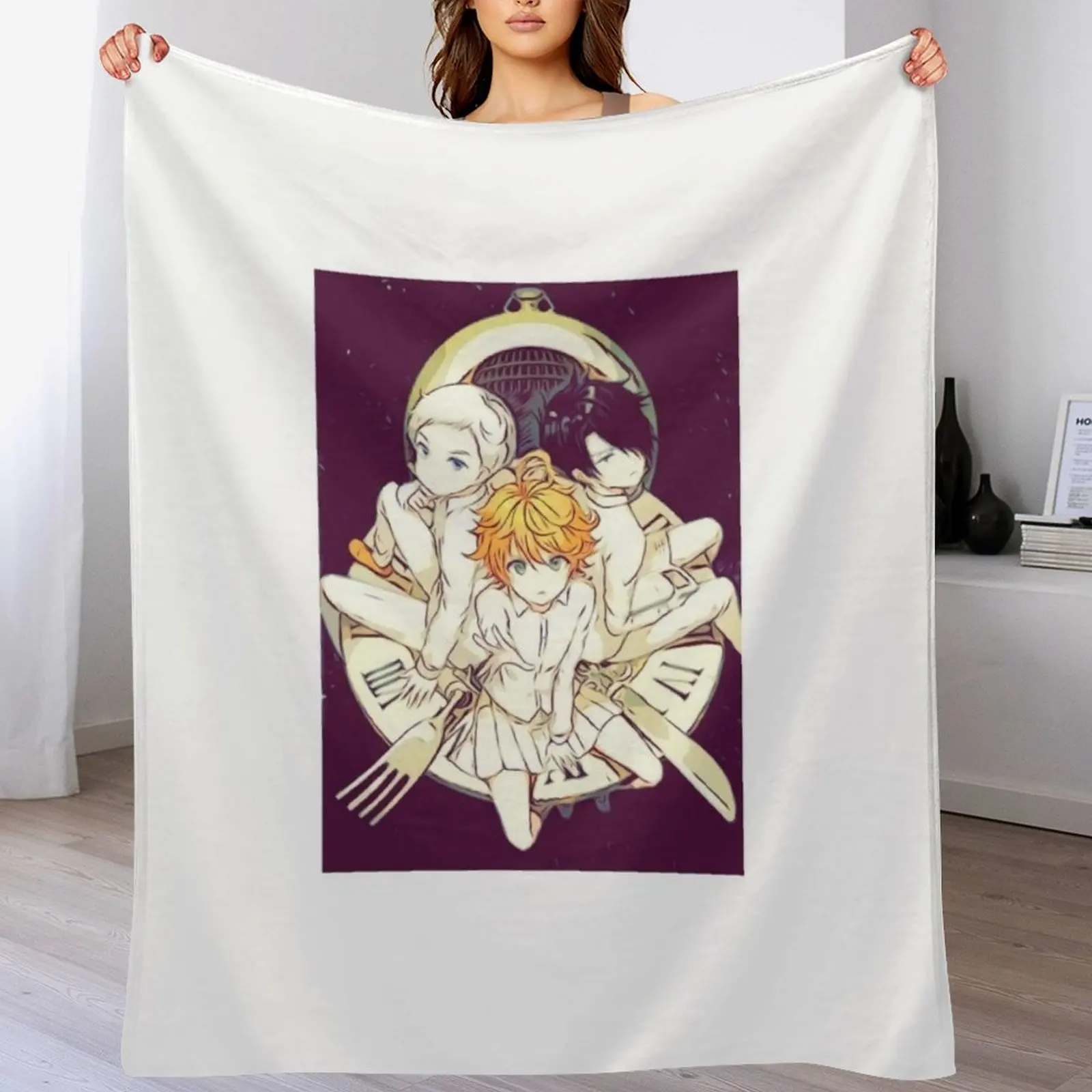 Yakusoku no Neverland|The Promised Neverland - Emma, Norman and Ray (Sketch) Throw Blanket Furrys Weighted Blankets
