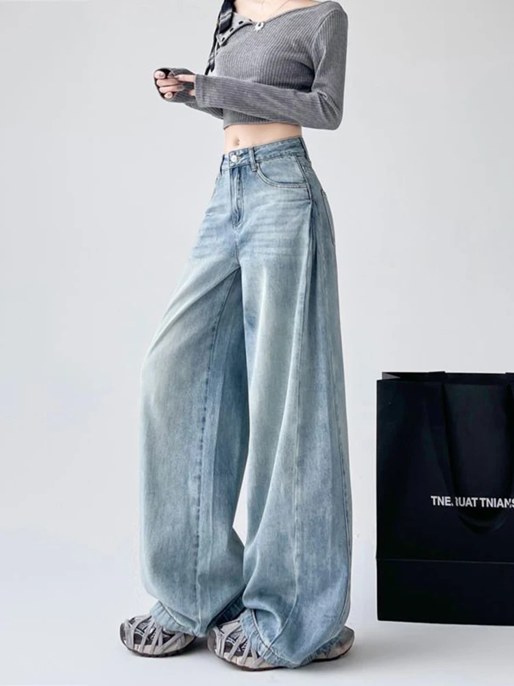 

WCFCX STUDIO Women's Retro Y2K 2000s Wide Leg Jeans Baggy Casual Denim Trouser High Waist Loose Washed Straight Pants