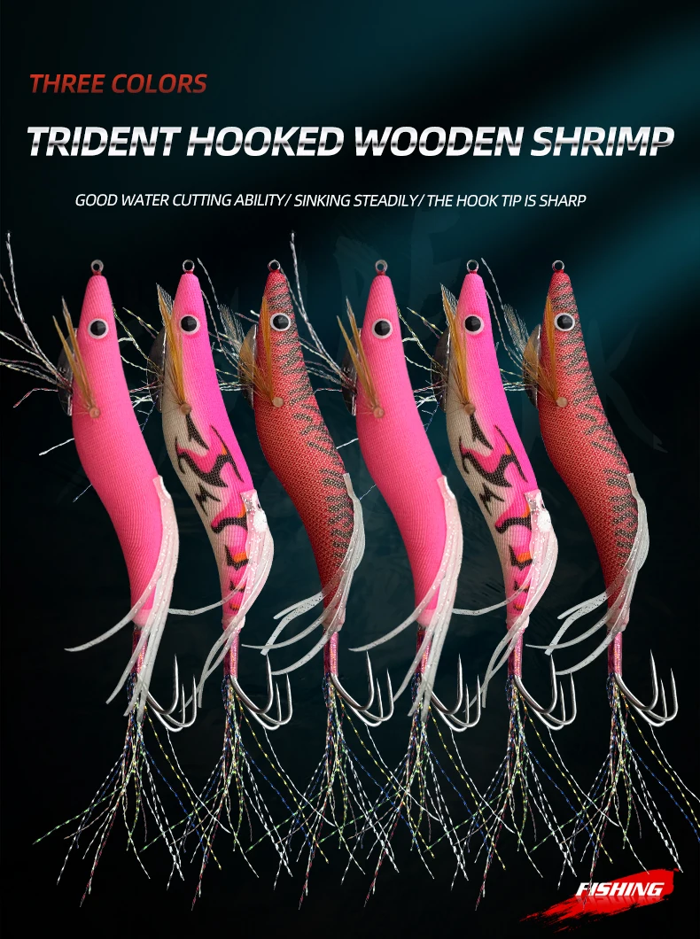 ShareShark 3.5 Holz-Garnelen-Tintenfisch-Jig-Köder UV-Leuchtend Simulierter Künstlicher Garnelenköder Tintenfisch Oktopus Salzwasser-Angelzubehör – Detail 1