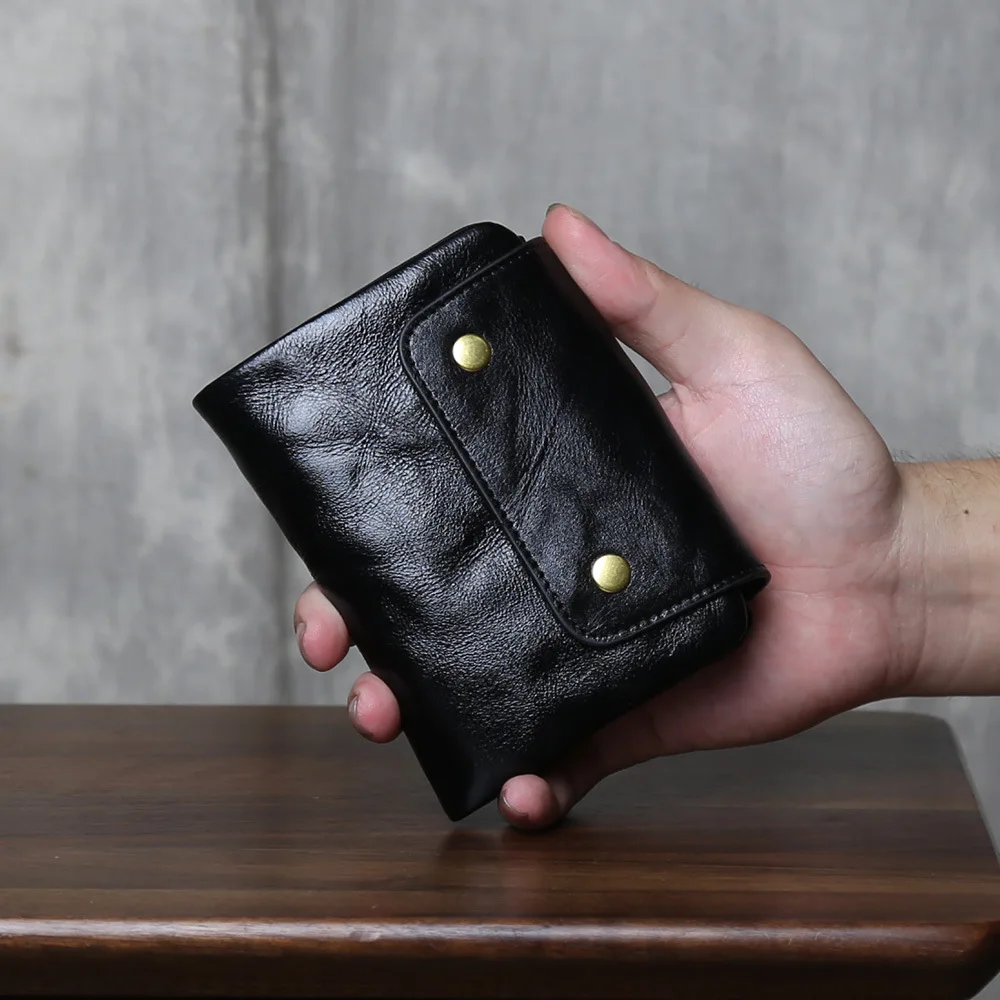 handmade-top-layer-cowhide-leather-wallet-men's-simple-vintage-style-luxury-wallet-women's-short-wallet-card-holder-slot
