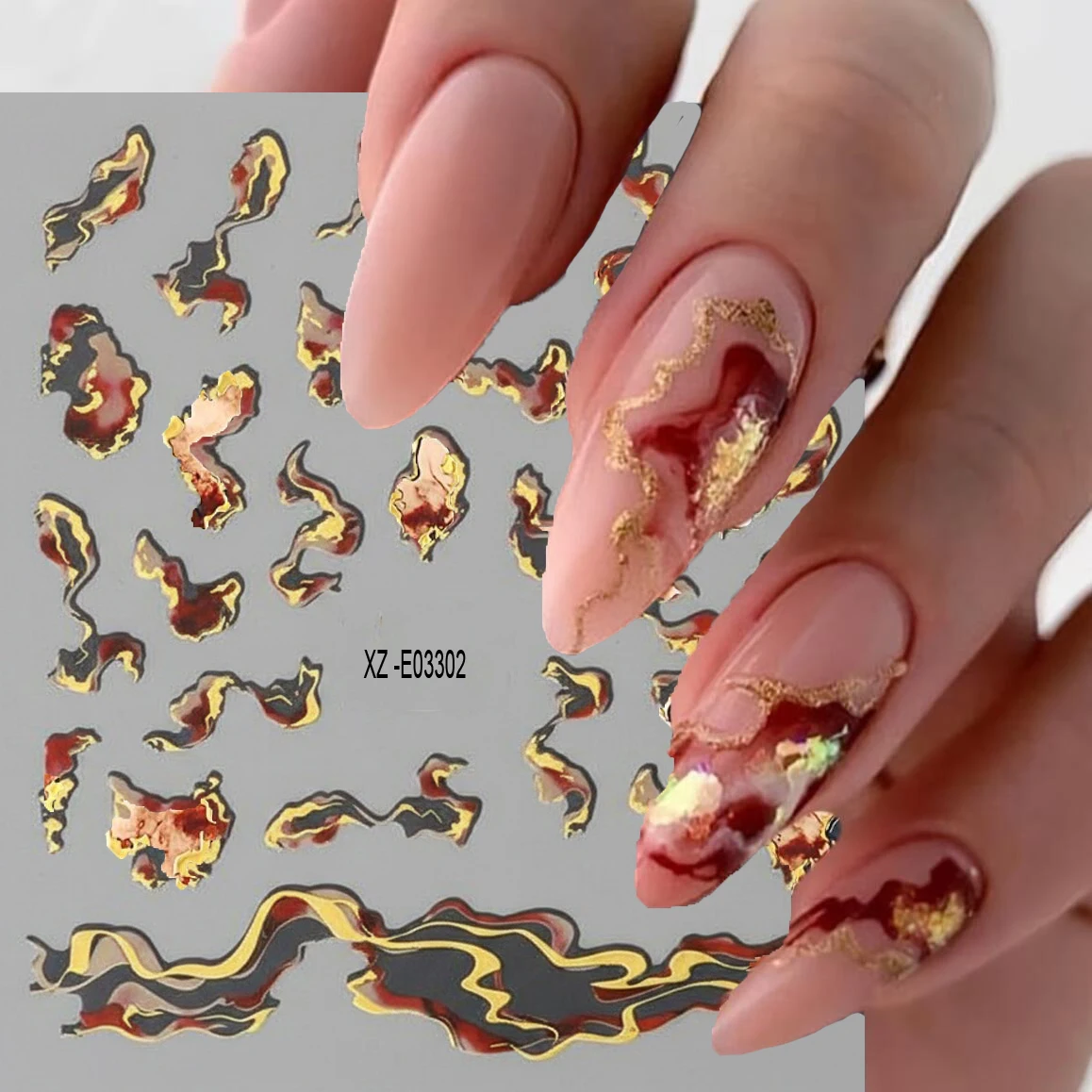 สติกเกอร์ติดเล็บลายคลื่นสีฟ้า 3 มิติ 3/6 ชิ้น ลายหินอ่อนสีทอง ลายสโมคกี้ ลายเรขาคณิตนามธรรม ลายเส้นเมทัลลิก สำหรับตกแต่งเล็บ