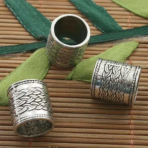 

10pcs Dark Silver Tone Braided Pattern Beads with Big Hole H3279 Beads for Jewelry Making