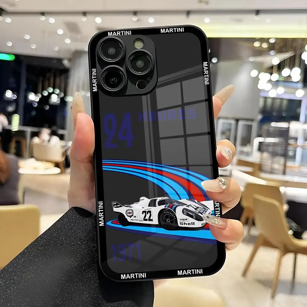 Martini Racing Stripe Mouse Pad para iPhone, Capa de Vidro Temperado, Branco e Preto, 13, 14, 12, 15, 11 Pro, XS Max, Plus Mini