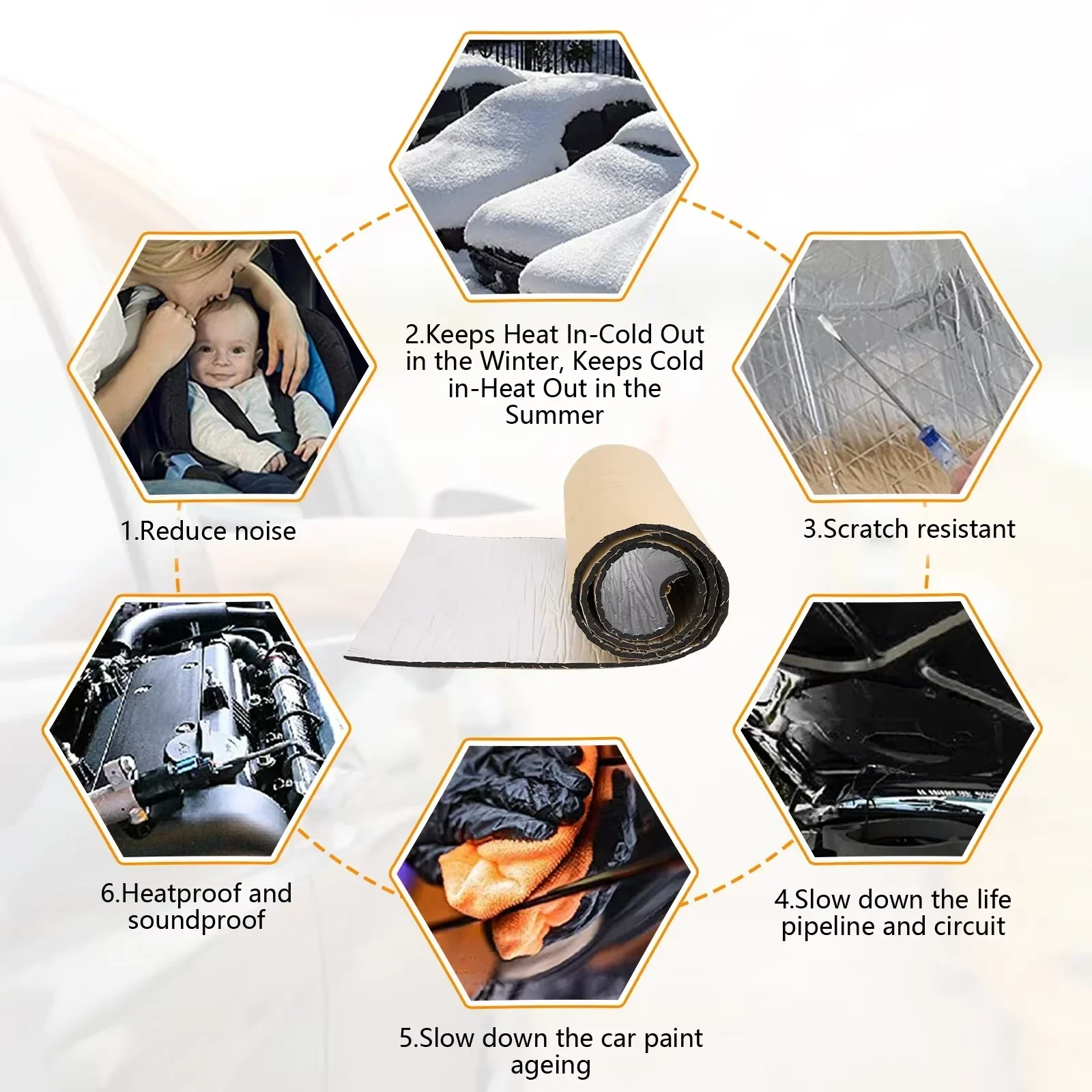 Car Sound Deadener Heat Shield Mat Self Adhesive Aluminum Foil Insulation Roll Foam Backing for Roof Floor Pipe Noise Reduction