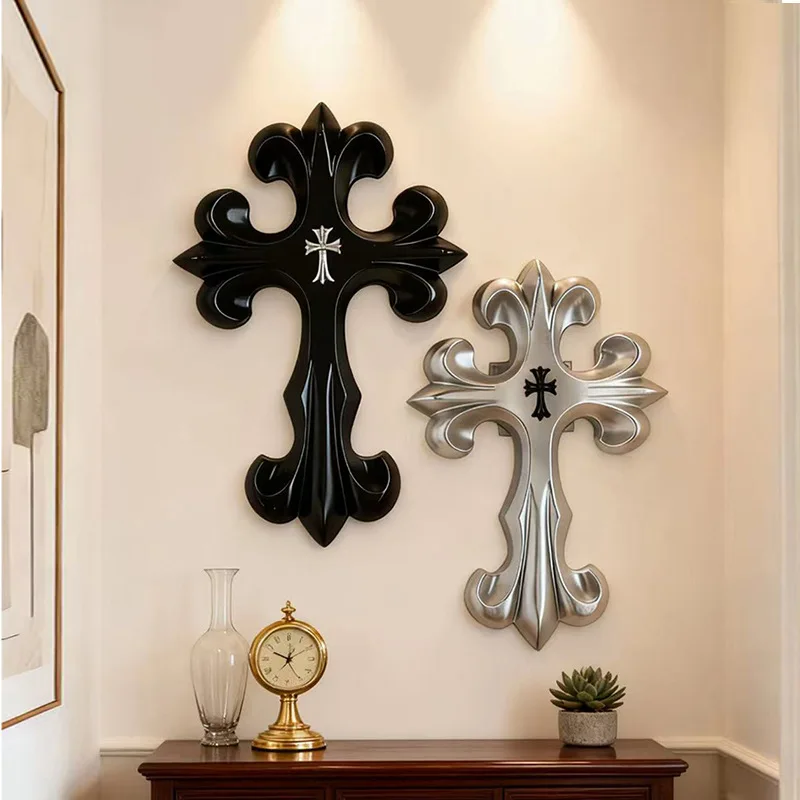 Retro Cross Wall Decor Gothic Style Resin Cross Ornaments Vintage Hanging Sculptures for Home Bedroom Living Room Wall Art Decor - view 5