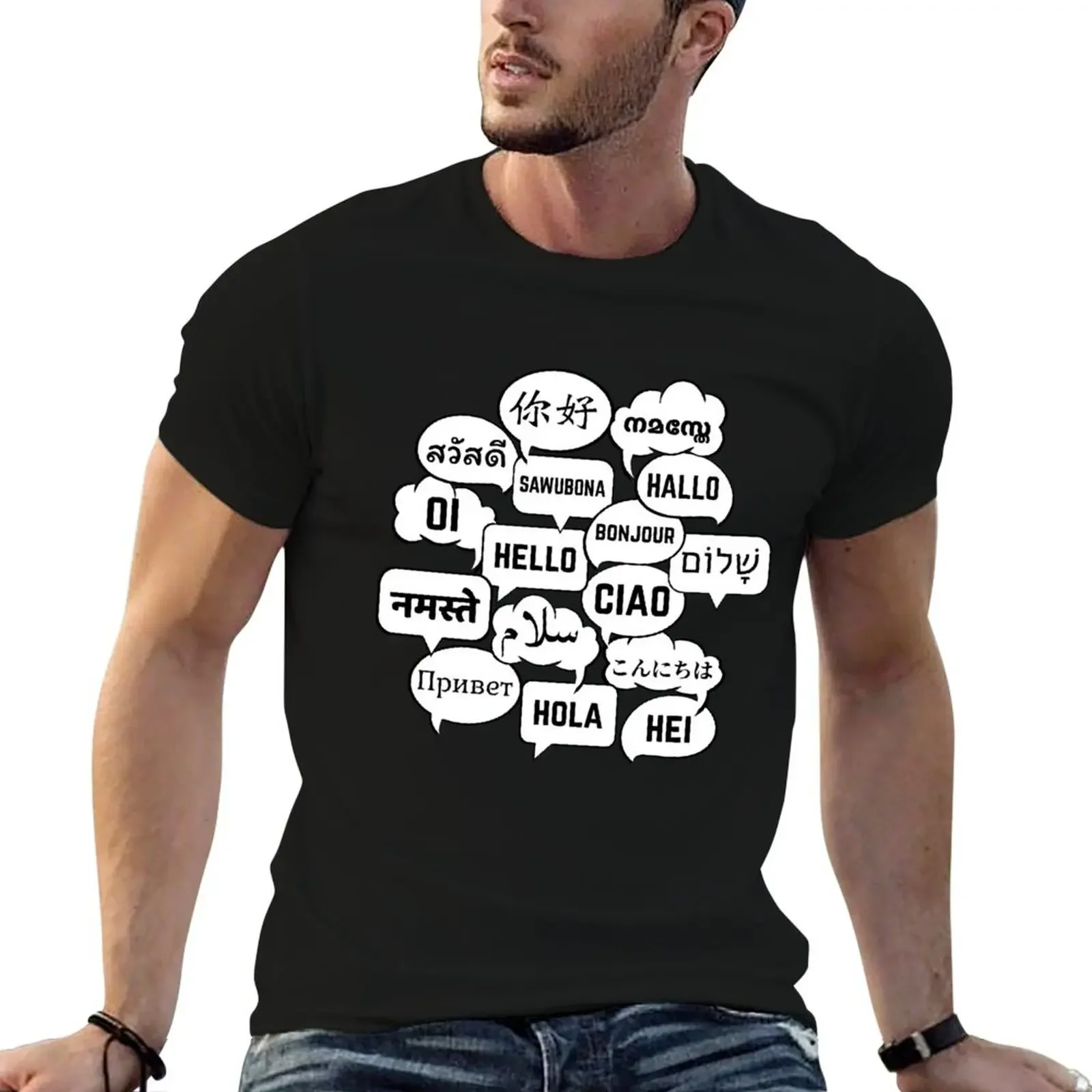 

Multilingual Hello Design for Globetrotters & Translator T-Shirt Funny t-shirts Man t-shirt Short sleeve tee mens t shirts pack