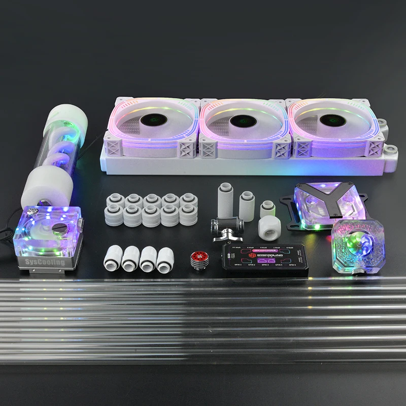 Syscooling white color water cooling kit for PC with RGB light 360mm copper radiator T-virus water tank for Intel/AMD CPU socket