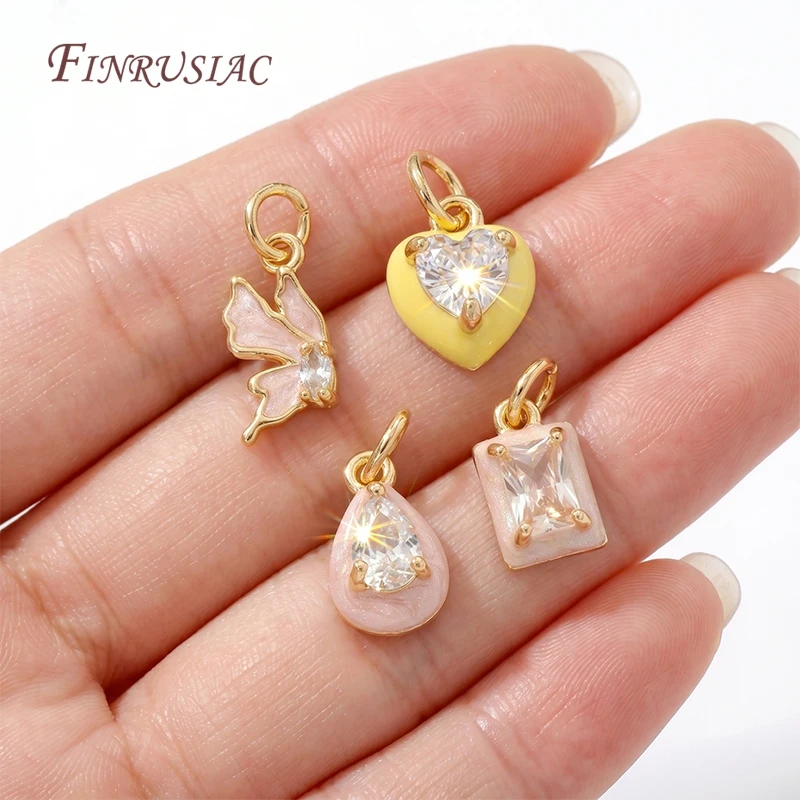 14K Gold Plated Enamel Charms with CZ Crystal,Heart Moon Pendant For DIY Jewelry Making,DIY Bracelet Necklace Earring Supplies view 6