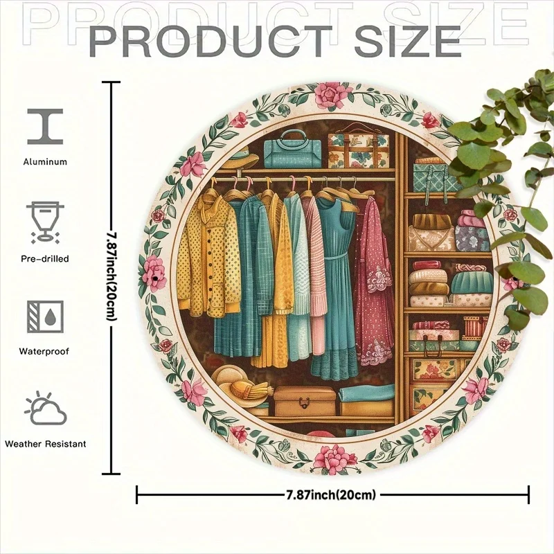 2D Flat, 2D Flat Room Decor Color Symphony Wardrobe Life Aesthetics Metal Sign - 7.87x7.87 Inch Round Aluminum 2D Printed Decora