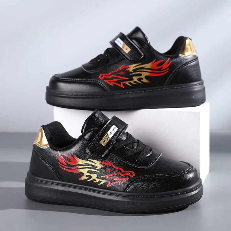 

Осенняя детская обувь, кроссовки для мальчиков, черно-белые детские туфли из искусственной кожи с принтом, модный дизайн, спортивная обувь для мальчиков