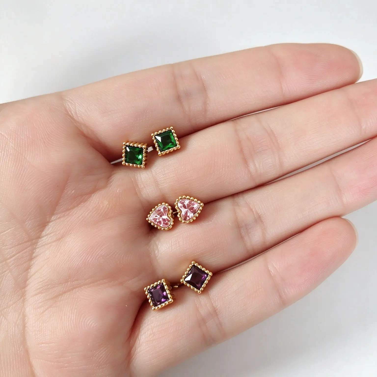 ANENJERY 316L Stainless Steel Squre Heart Zircon Stud Earrings For Women Colored Minimalist Luxury Niche Simple Jewelry Gift