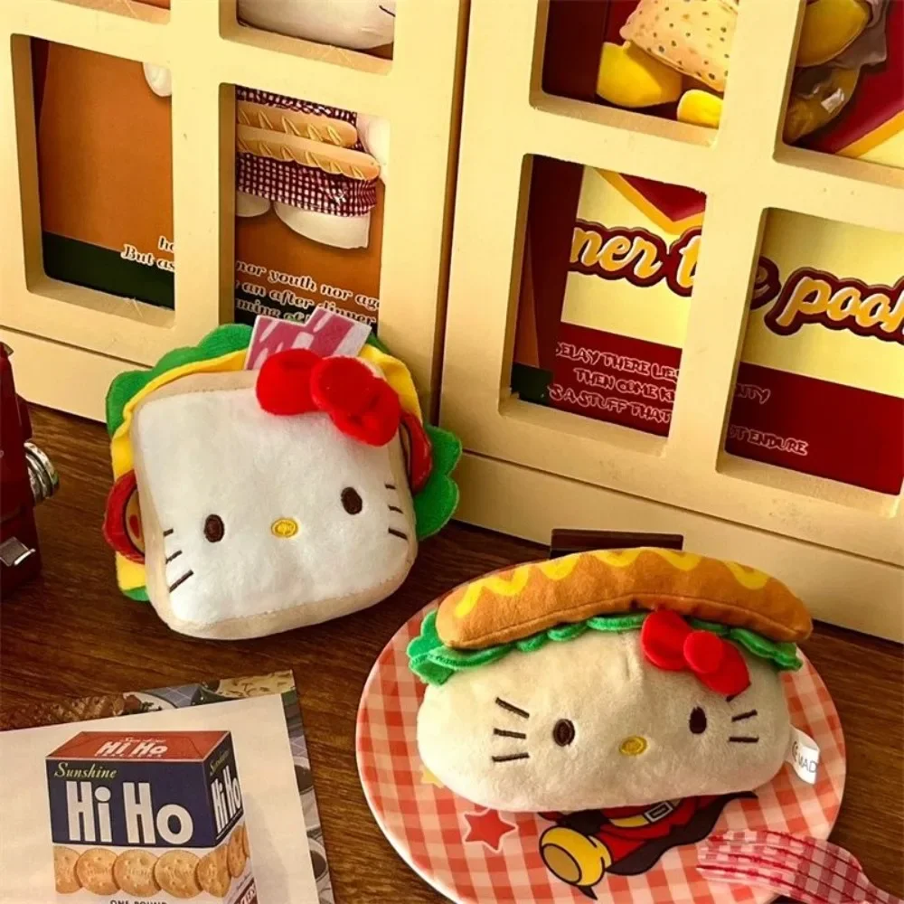 Hello Kitty Y2K Keychain Miniso Cartoon Creative Hamburger Hot Dog Toast Bun Delicious Food Series Pendant Christmas Gifts