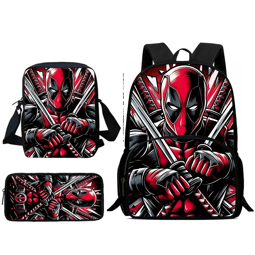 Pcs Set Deadpools Heroes Child Backpacks Shoulder Bag Pencil Case Pupil Large Capacity School Bags for Boys Girls Best Gift