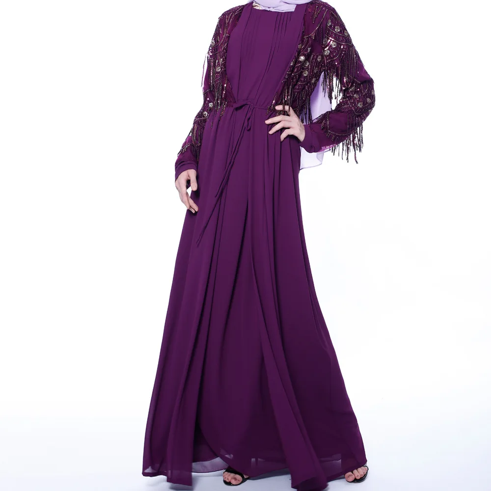 

Sequined Tassel Cardigan Muslim Dress National Wind Dress for Women Women's Abaya Slamic Clothes Patchwork Women's Cardigan Robe