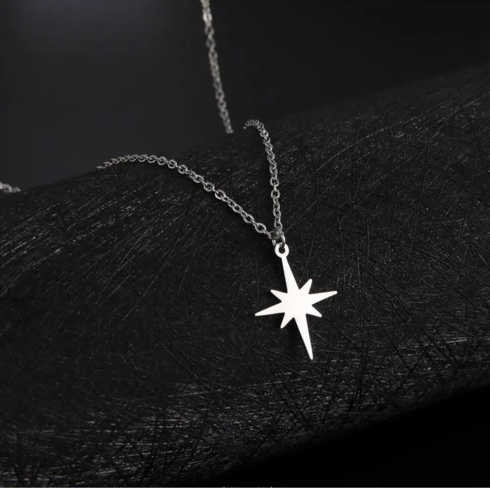 1PC Stainless Steel Necklaces North Star Pendant Collar Chain Fashion Necklace For Women Jewelry Party Friends Gift F1457