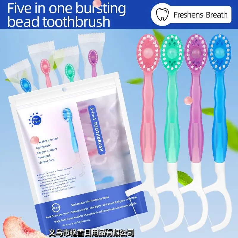 Popping Bead Toothbrush Disposable Mini Portable Toothpaste Household Independent Soft Bristle Toothpick Dental Floss Set