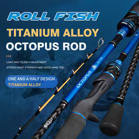 ROLLFISH 티타늄 팁 문어 오징어 오징어 낚싯대 1.75M/5.74FT 액션 8:2 탄소 섬유 주조 바닷물 보트 지그 막대