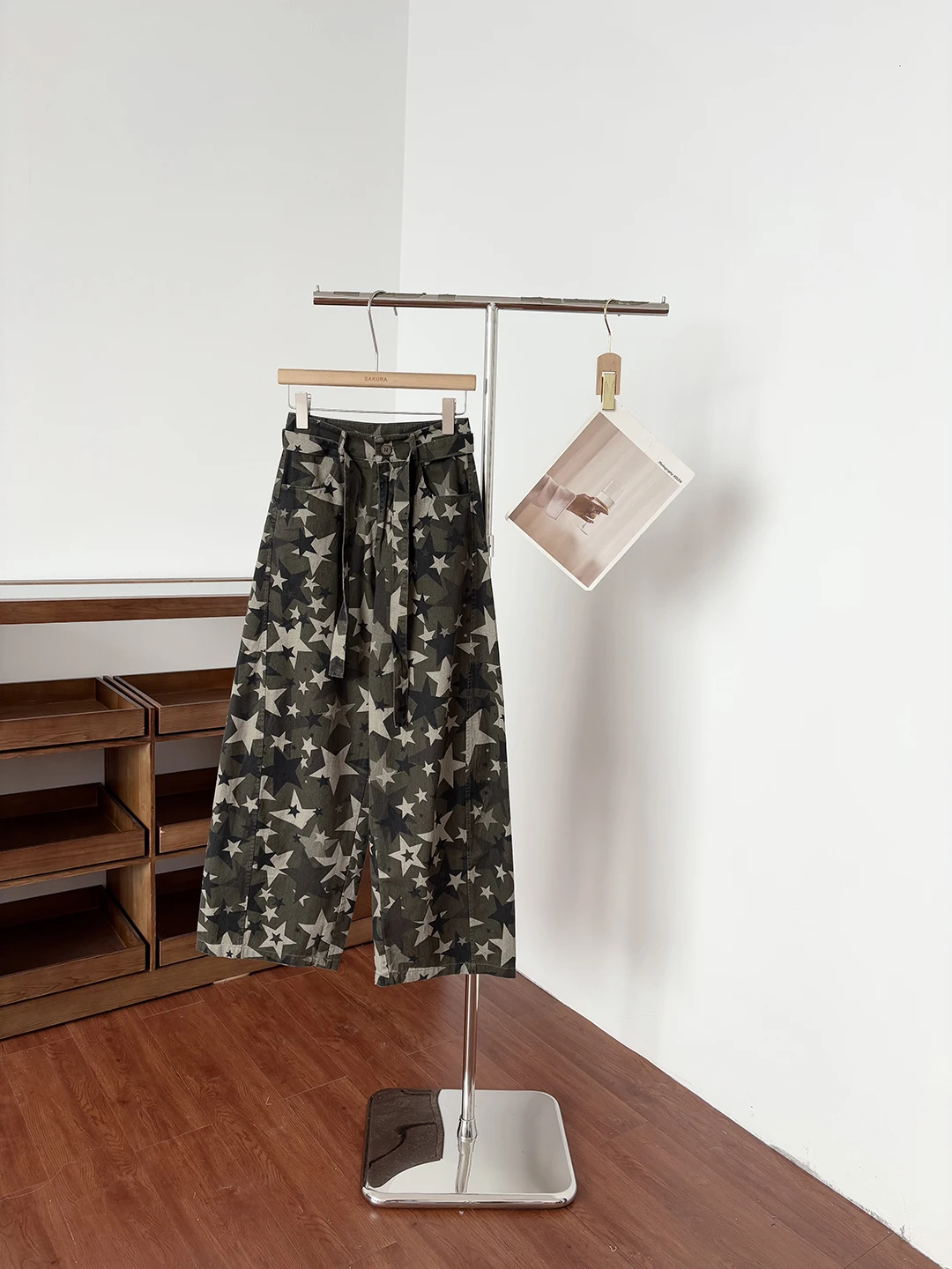 

High Waist Camouflage Wide Leg Pants Women's Summer Korean Style Elastic Waist Belted Anti-Aging Versatile Vintage Knife Pants