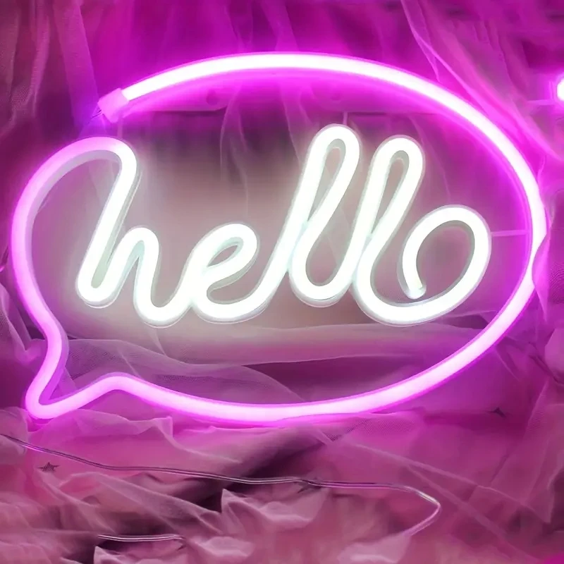 LED Hello Neon Lights Sign Custom Letters for Party Wedding Decorations Home Wall Room Convenience Store Bar Decor