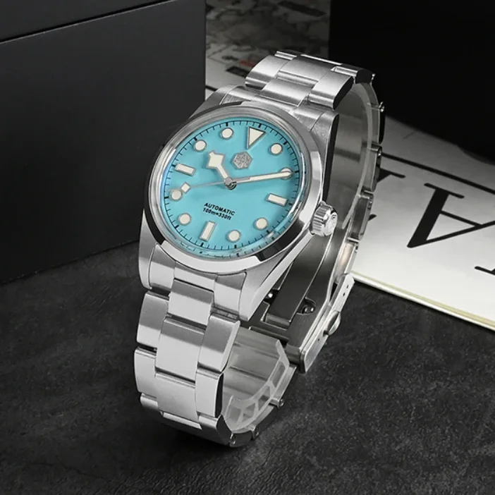 San Martin Men Automatic Watch 36mm Mechanical Wristwatch 100M Waterproof C3 Luminous Snowflake Hands PT5000 SW200