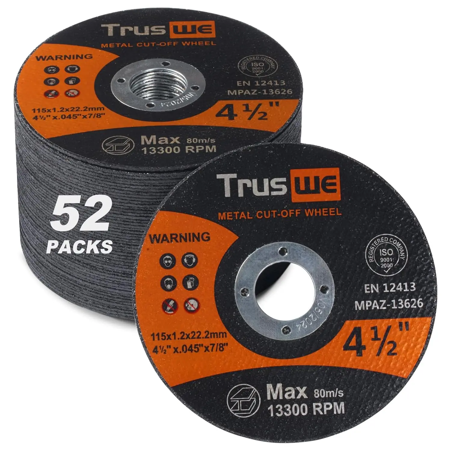 

50 Pack 4.5" Ultra Thin Cut Off Wheels for Metal, Stainless Steel, 0.045" Thick, 7/8" Arbor, Angle Grinder Cutting Discs