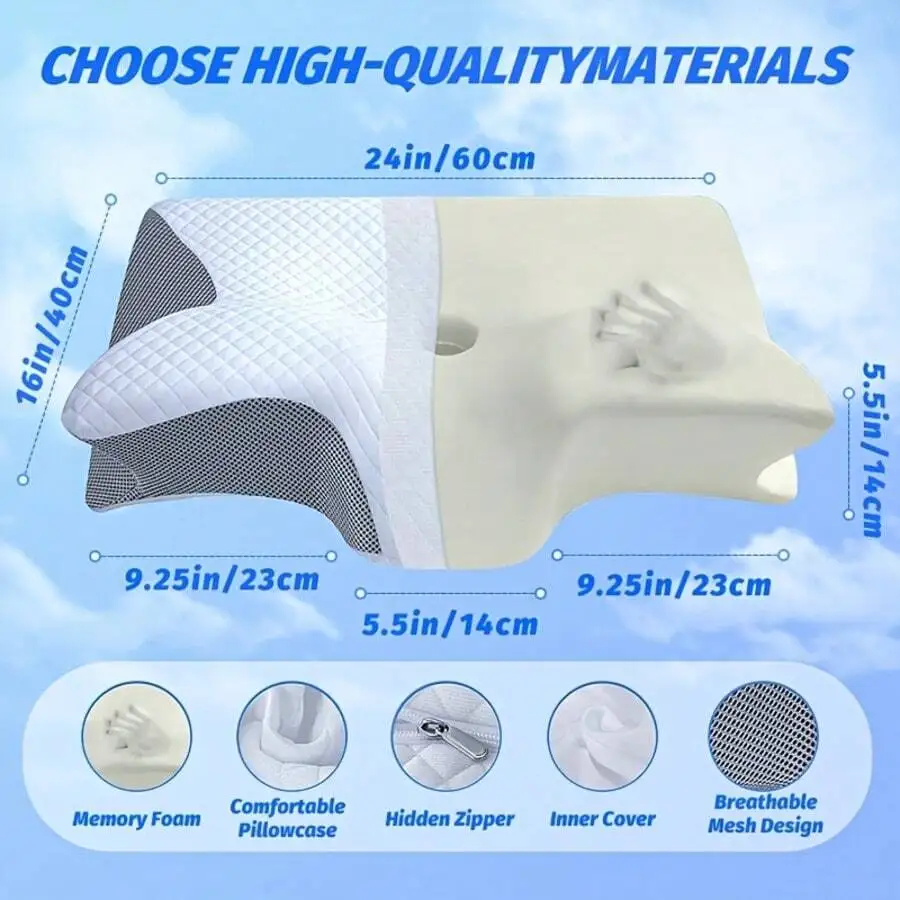 1pc Memory Foam Pillow - Cooling Pillow, Ergonomic Sleep Neck Pillow, Orthopedic Contour Bed Pillow For Neck Support For Side, B