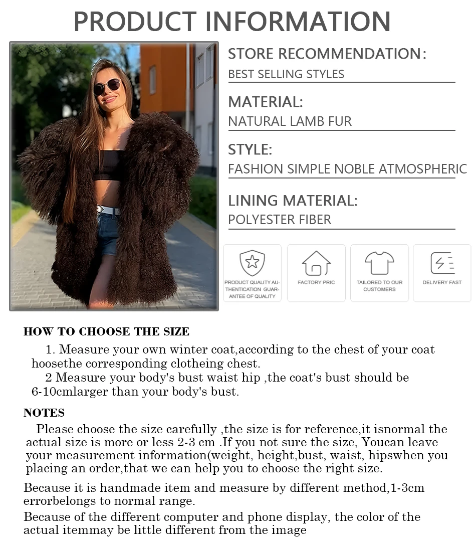 Real Fur Coat Women's Jacket Sheep Fur Coat Warm Winter  Lamb Fur Coat Brown Long Luxury New Arrivals