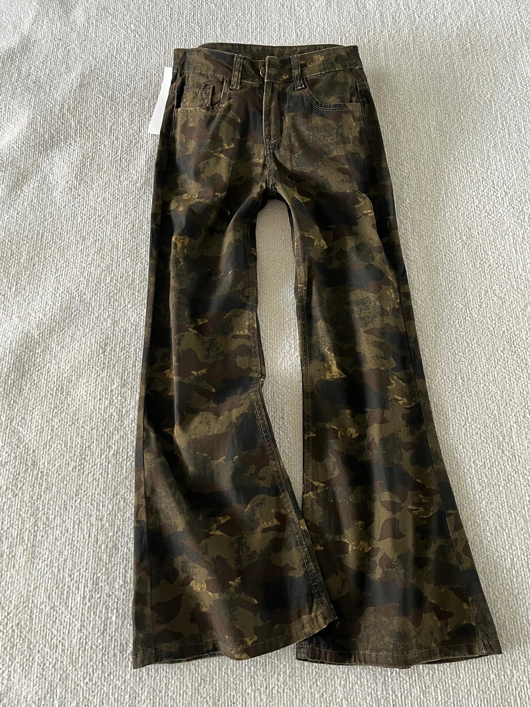 

Cleanfit Camouflage Bell Bot Jeans High Waist Leg Lengthening American Sle Workwear Trousers for Men Autumn Season