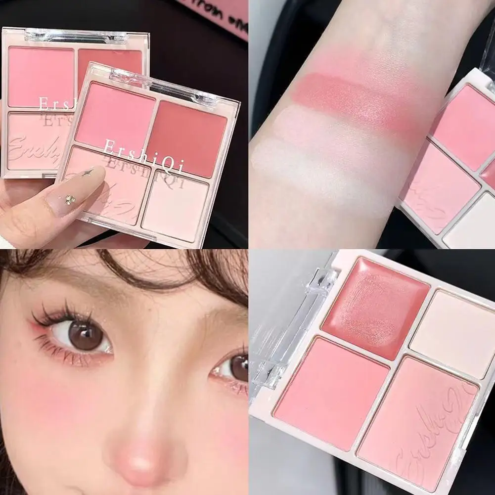 4 colores corrector colorete crema mate resaltado contorno maquillaje paleta todo en uno rosa espino mejilla tinte colorete maquillaje en polvo