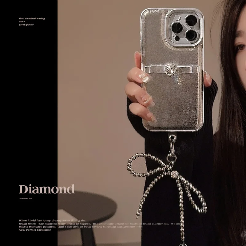 

Three-dimensional French Bowknot Hanging Chain Compatible with Apple16Phone caseiPhone17promaxTemperament11Leather Case13