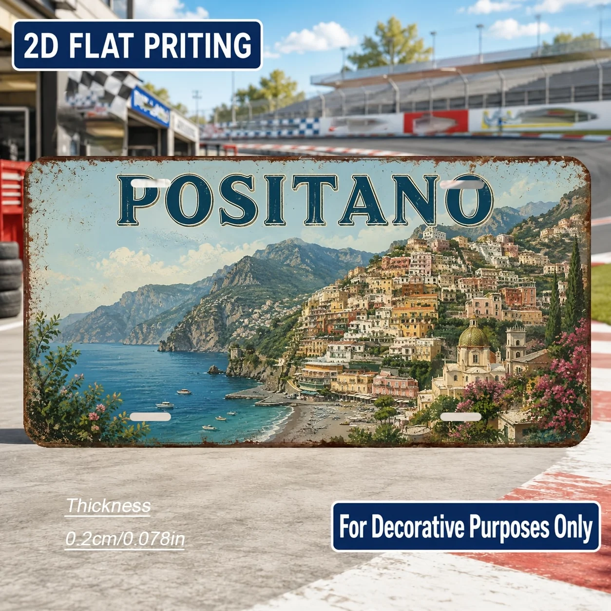 2D Flat, [2D Flat] 1pc Italian Positano-Themed Vintage Wall Sign - Rectangular Plaque Suitable for Home Decor, Italian Coasta