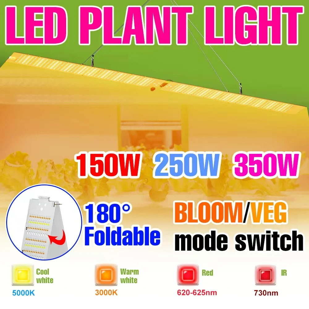 

350W LED Plant Grow Light Full Spectrum Quantum Board Cultivation Lamp Indoor Greenhouse Growth Tent Potted Flower Fill Lighting