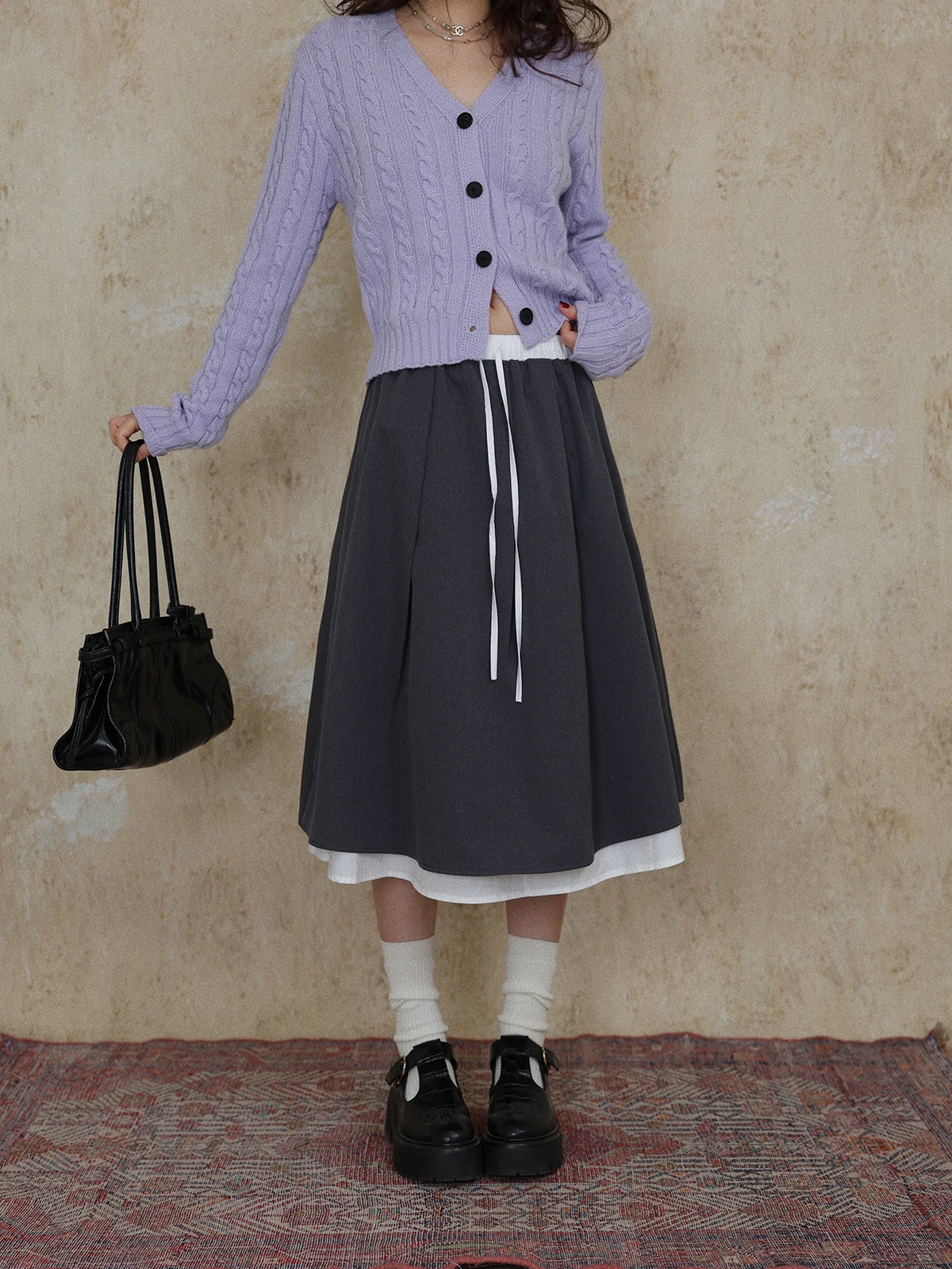 

Юбка-трапеция DR Splice ey A-Line женская весенняя средней длины с эффектом похудения, с завышенной талией, имитация двух частей, дизайнерская модель