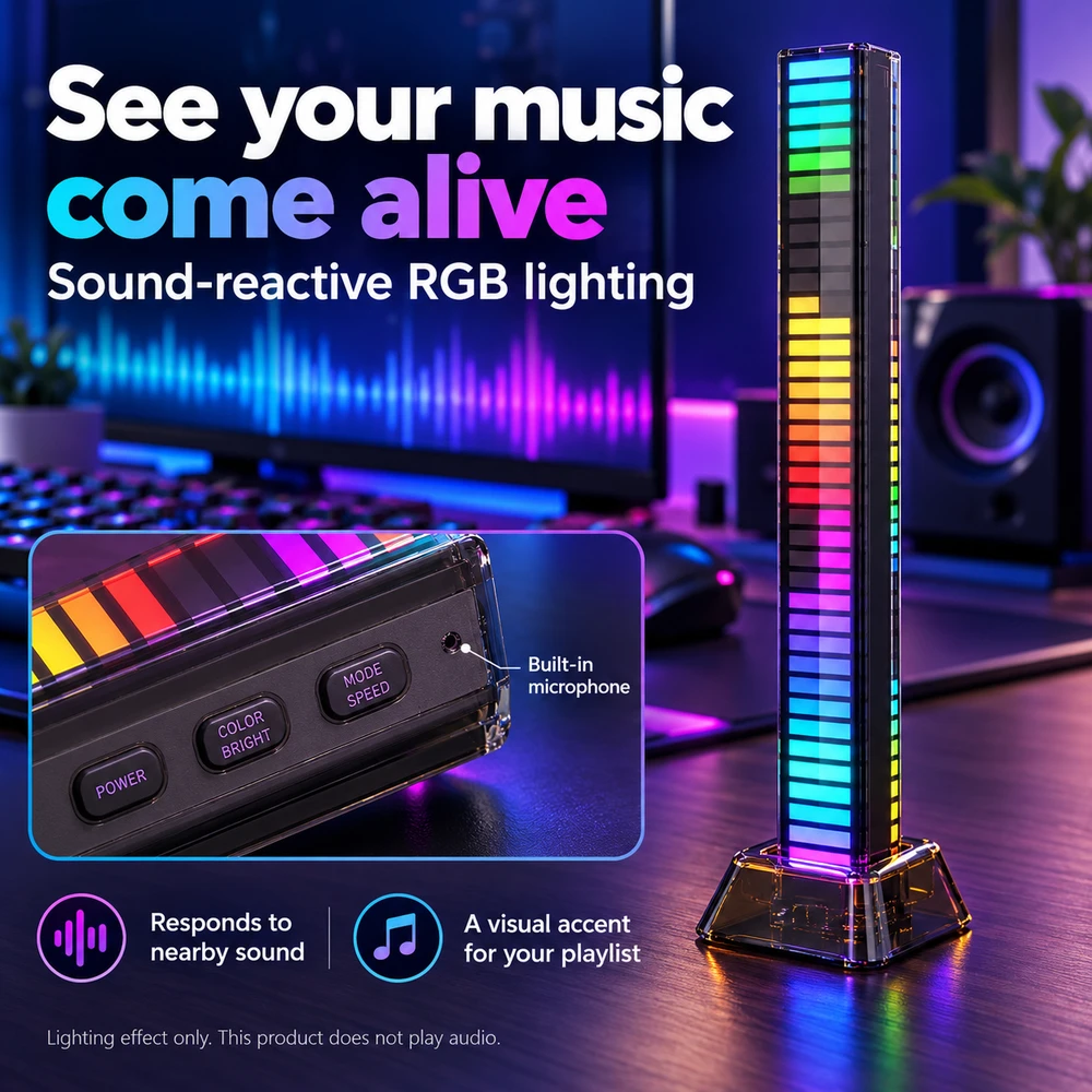 Music Sync LED Light Bar with 10 Colors Rechargeable Music Rhythm Lamp with APP Control Desktop Ambient Lighting for Gaming Room