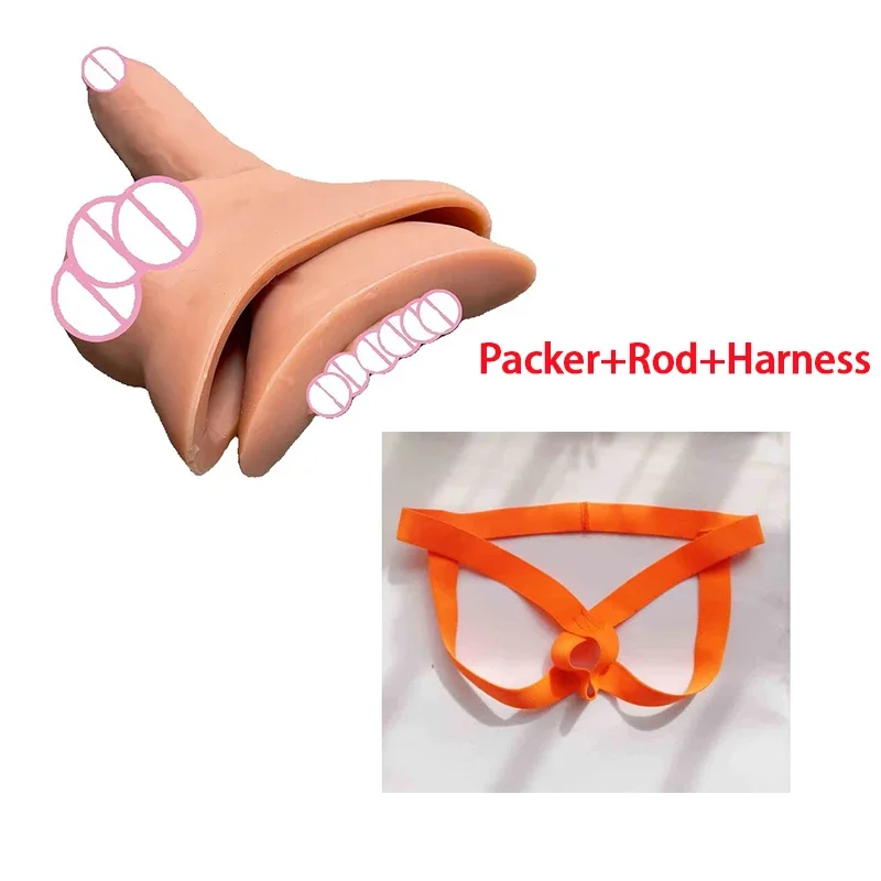 Packer Transgender Prosthetic Realistic 3 in 1 Strap On Penis Packer with Silicone Insert Rod STP Device for FTM