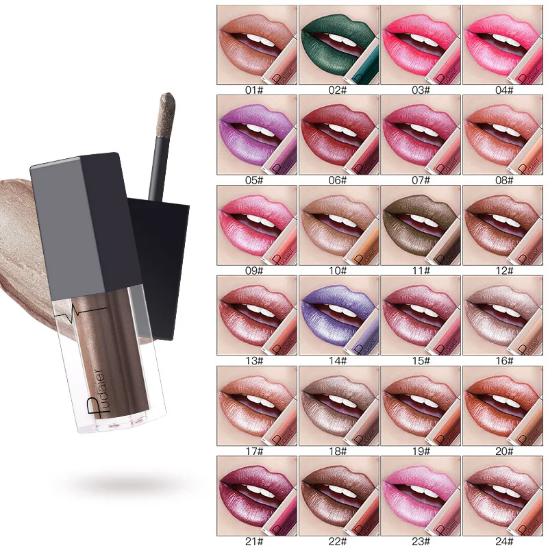 24 Colors Lip Gloss,Waterproof Lipgloss Glitter For Women Makeup,Metallic Lipstick Lips Cosmetics Makeup