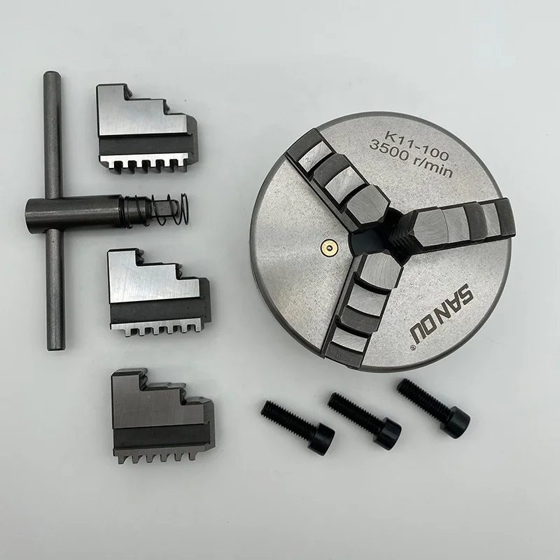 SANOU Chuck 100mm 3-Jaw Self-Centering Scroll Chuck K11-100 with 32mm Bore Mini Lathe Chuck CE Certified 0.05mm Accuracy