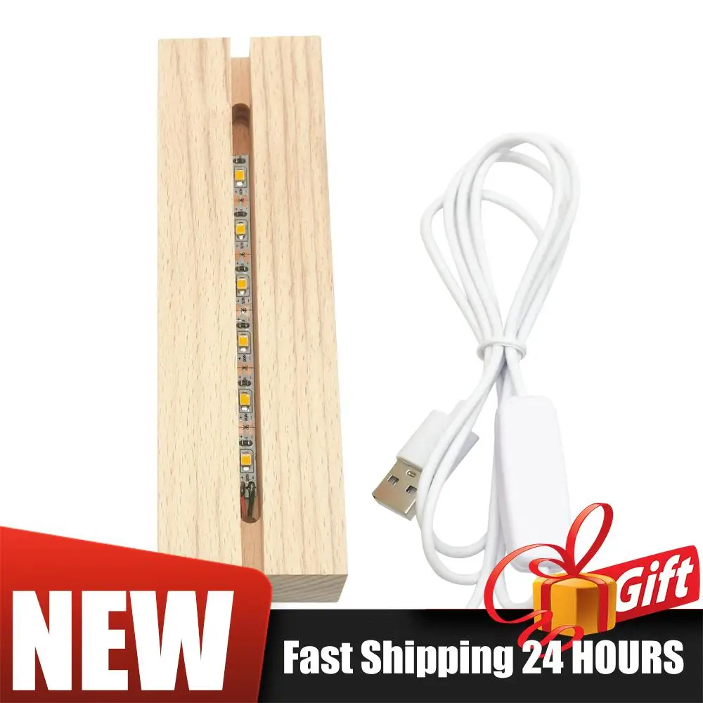 1-5 قطعة LED قاعدة عرض الخشب الإبداعية USB مضاءة حامل كريستال خشبية مضاءة قاعدة حامل ثلاثية الأبعاد اليدوية USB قاعدة خشبية الحلي