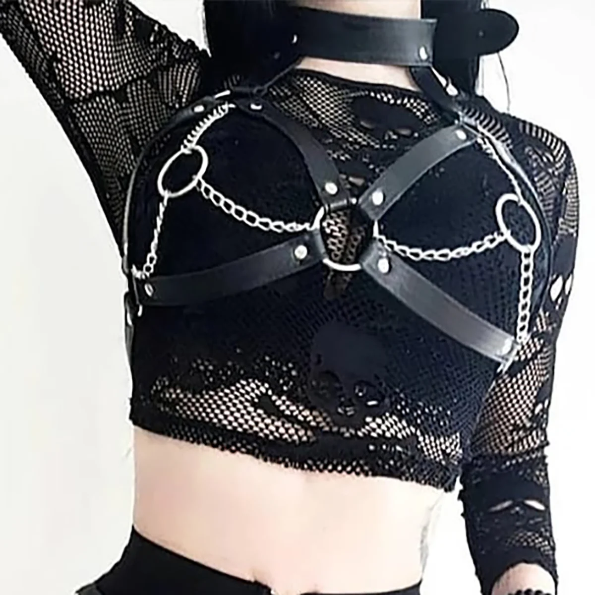 Lingerie de couro sexy para mulheres, sutiã, roupa íntima BDSM, suspensórios, escravidão no peito, fetiche gótico roupas eróticas