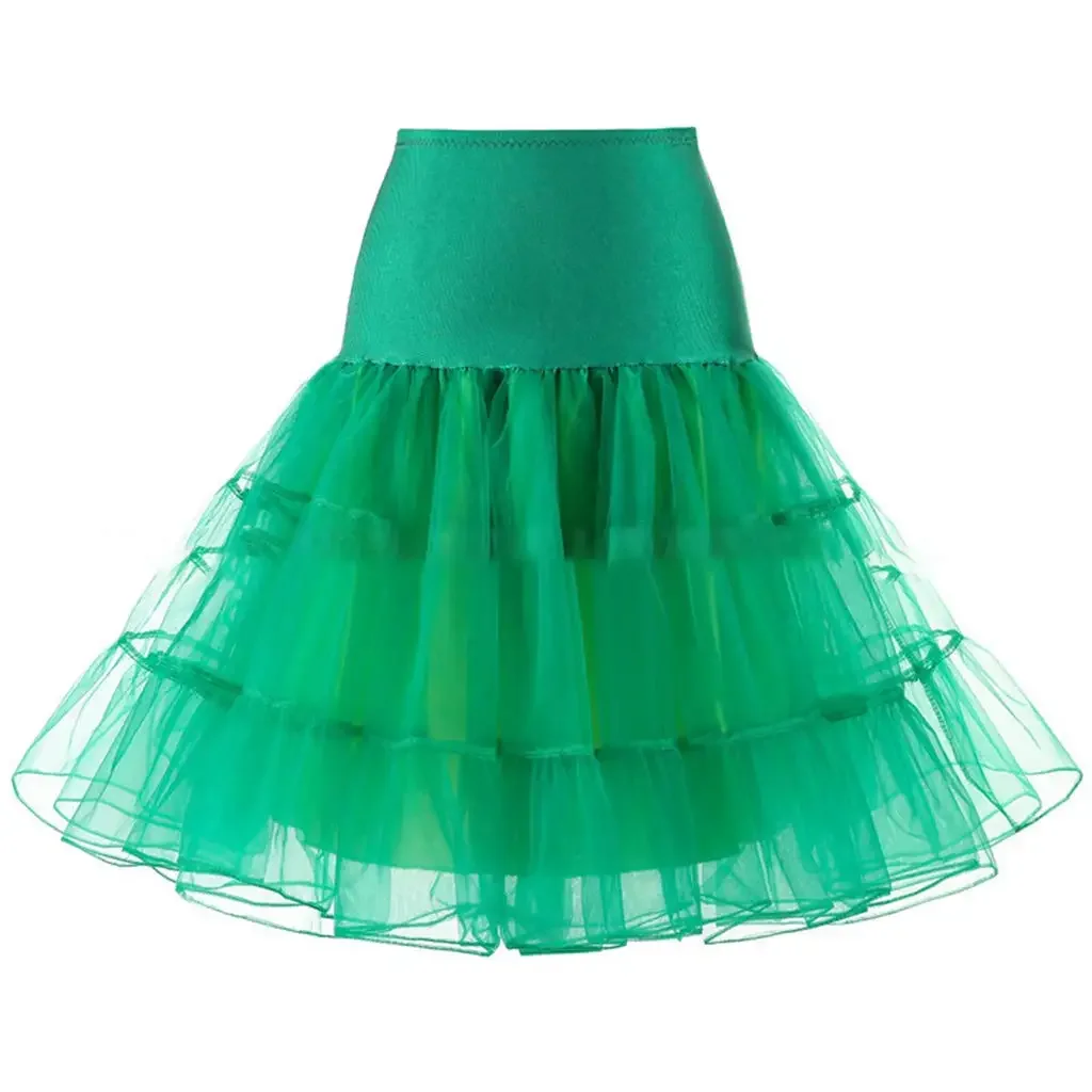 

Women 50s Vintage Tulle Petticoat Bright Solid Color Mesh Hoopless Half Slip Underskirt Crinoline Tutu Skirt