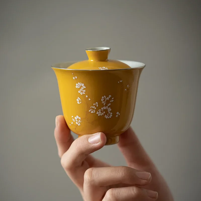 Emperor Glaze Sketch Pot Plum Blossom New Chinese Teapot Antique Advanced National Style Small Capacity Tea Bowl Kung Fu Teacup
