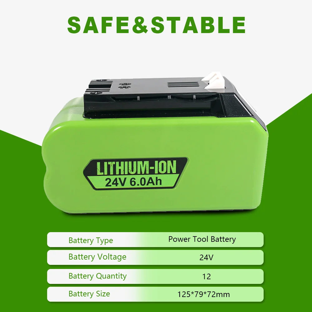 PARA Greenworks 24V 6Ah Batería de iones de litio para herramientas eléctricas - Equipo de construcción y jardinería