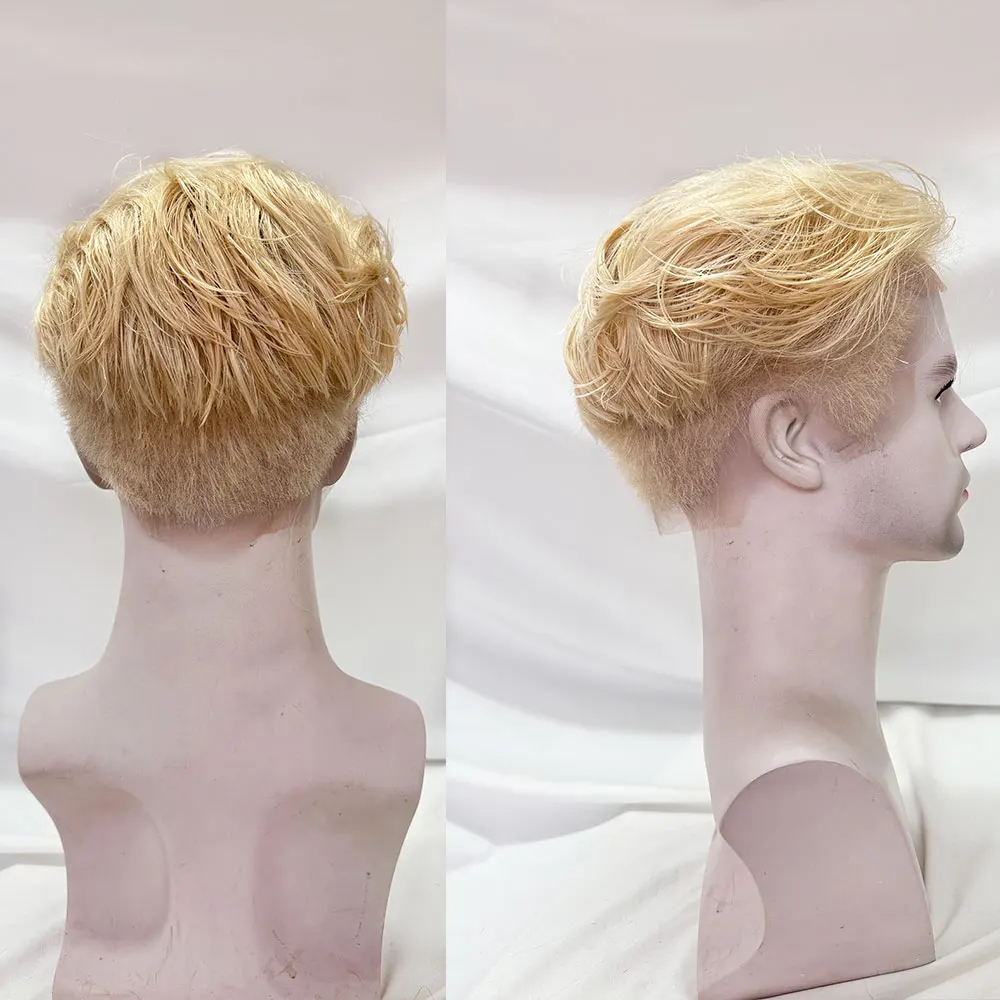 Men Wigs Short Pixie Cut Blond 613 Mens Full Lace Wig Layered Straight Bob Wig for Daily Costume Cosplay Human Hair Wigs
