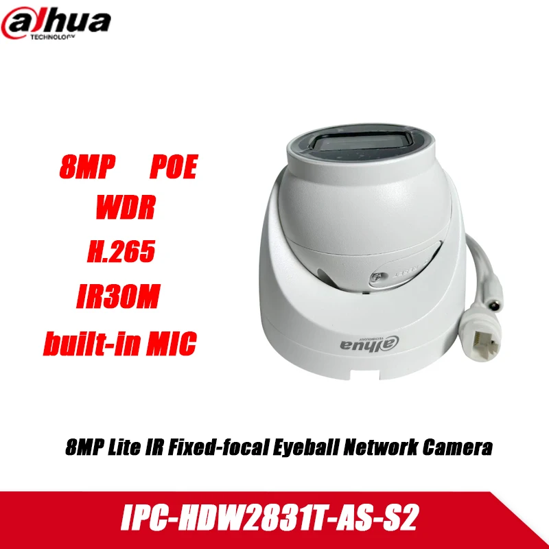 Dahua IPC-HDW2831T-AS-S2 4K 8MP IP Camera POE Integrated Microphone IR 30M IVS WDR Waterproof Outdoor Starlight Camera