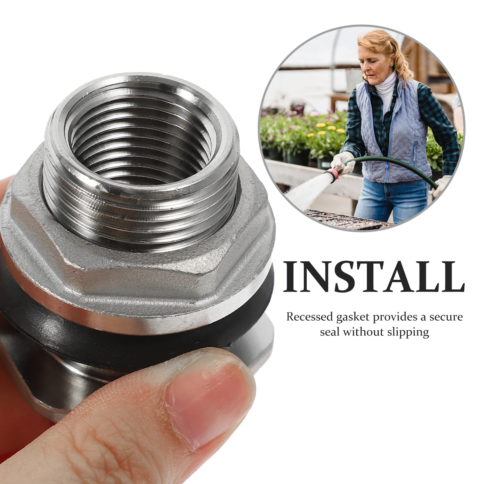 

Water Tank Connector 1/2 Inch Stainless Steel Bulkhead Fitting High Precision Thread Recessed Gasket For Garden Hose
