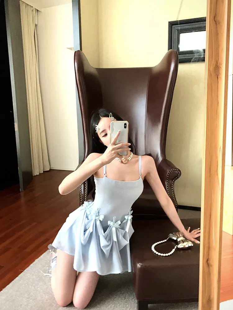ZHISILAO Spaghetti Strap Long Dress Women Vintage Bow Tie Camisole Sleeveless Party Wear Dress Summer 2026 Holiday Wear