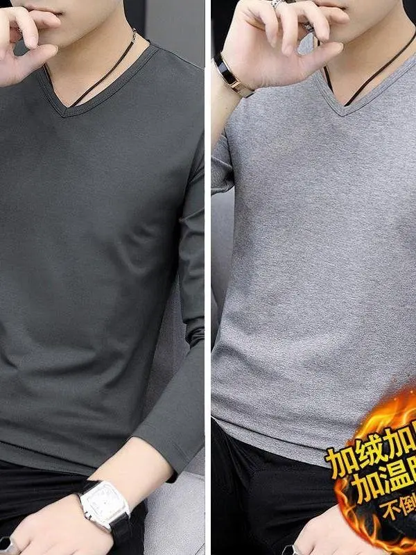 

Men's Long Sve Fce Lined Slim Fit Casual V Ne T irt Pure Color Autumn Winter Warm Base irt Ci Walk Soft Comfort...
