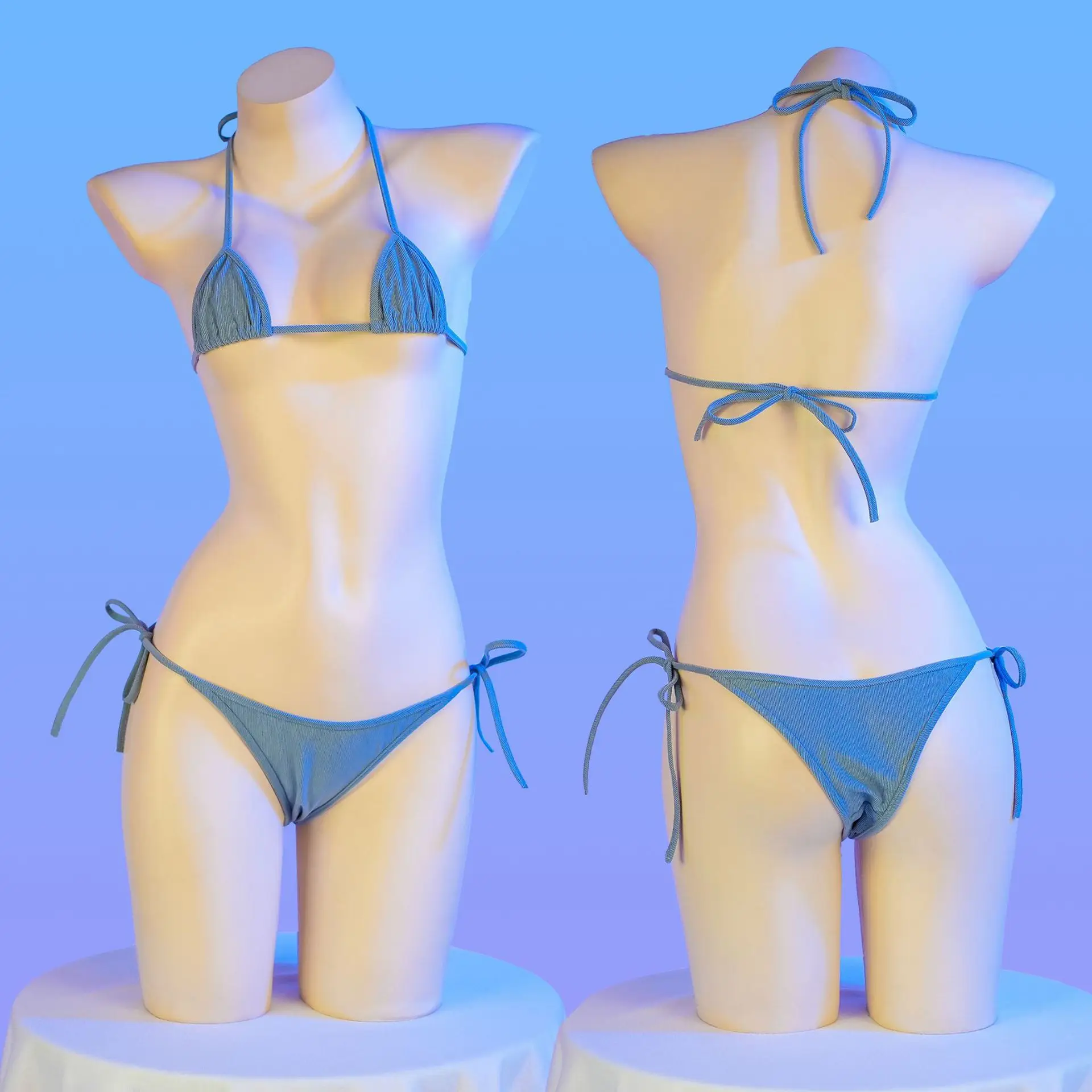 

Милое мини-бикини в стиле аниме, женское сексуальное нижнее белье с лямкой на шее для девушек, женское нижнее белье для косплея, однотонный купальник, наряды для ролевых игр