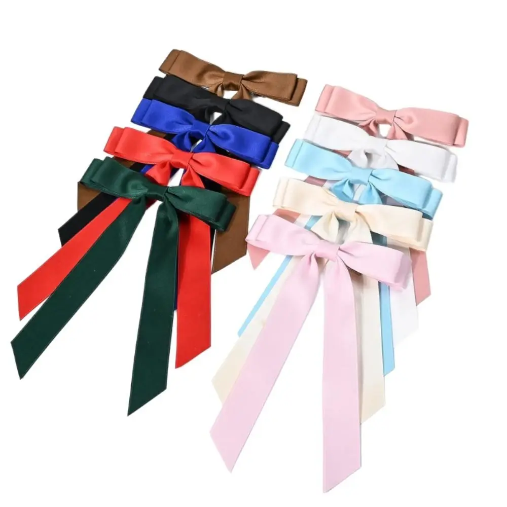 Satin Silk Double-layer Bow Hair Clips Elegant Headwear with Long Tassel Hair Grip Hairpin Hair Hook Women Girls