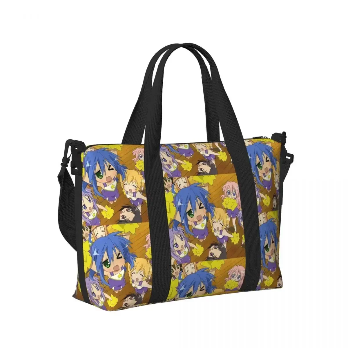 Kawaii Lucky Star Anime Japanese Game Beach Travel Bag Large Capacity Tote Bags for Gym Yoga Women Shopping Duffle Shoulder Bag